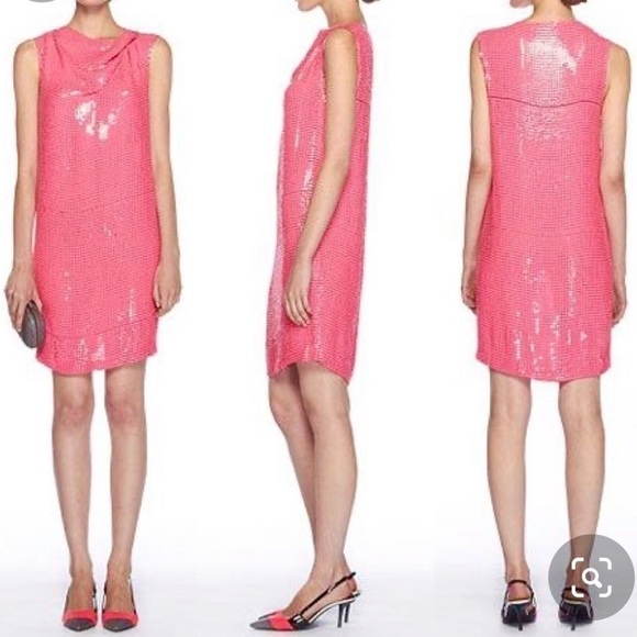 NWT DVF Silk Y2K Neon Barbie Pink Sequin Cowl Neck Sleeveless Disco Mini Dress 0 - Picture 2 of 10